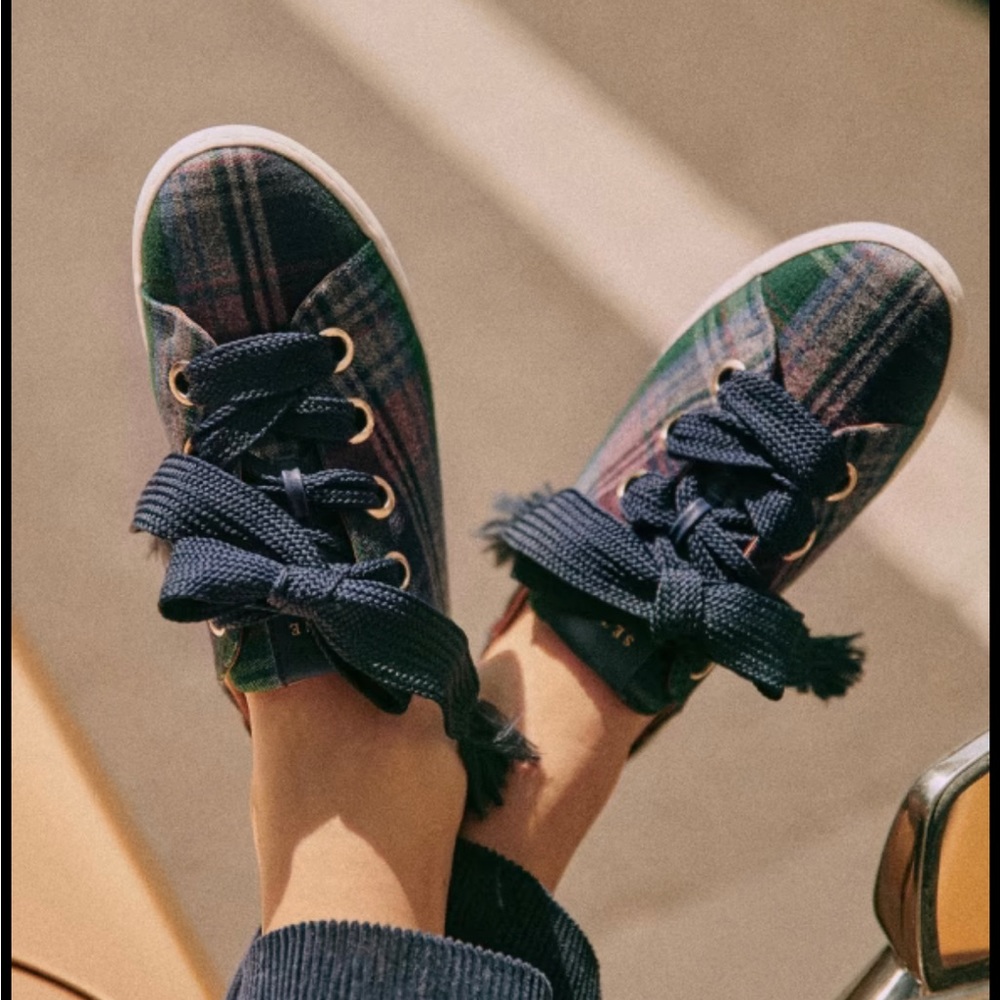 Sezane Jack Trainers - Green tartan eyelets